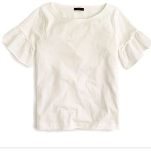J Crew White Eyelet Ruffle Sleeve Tee